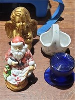 Santa, Angel, Basket & Blue Figurine