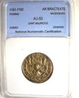 1151-1192 Saint Mauricius NNC AU50 AR Bracteate