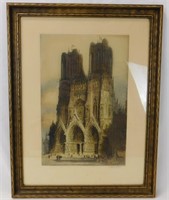 Rheims Cathedral Notre Dame Signed Brewer Etching