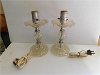 Pair clear glass dresser lamps with hobnail base,