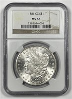 1881-CC Morgan Silver $1 Carson City NGC MS63