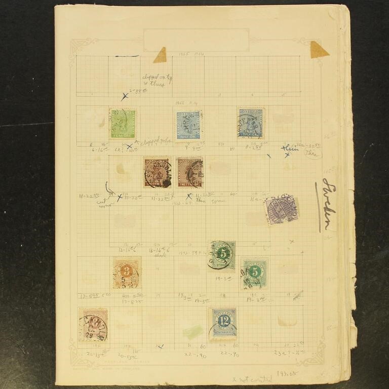 Sweden Stamps 1850s-1940s Used on old pages, mixed