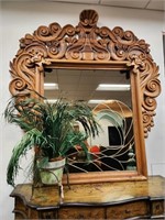 Massive hand carved mirror with stained glass