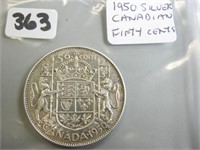 1950 Silver Canadian Fifty Cents Coin