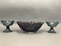 Blue Carnival Glass Grape Pattern Glassware