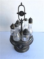 Antique Caster Set Of 6 w/ Bottles