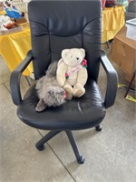 Office chair, stuffed animals