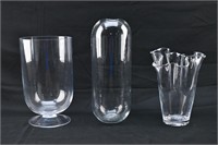 3 Large Clear Glass Vessels