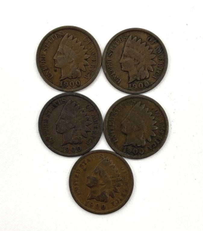 (5) Indian Head Cents : 1900