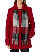 *Women's Wool Blend Coat with Scarf-M
