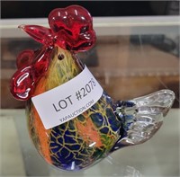 MULTI COLORED ART GLASS CHICKEN PAPER WEIGHT