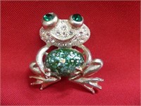 Rhinestone Frog 2" Brooch