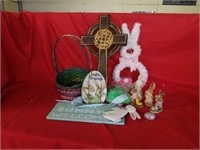 EASTER BASKETS, BUNNIES,  22" TALL WOOD CROSS,