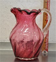 Vintage cranberry glass pitcher, note
