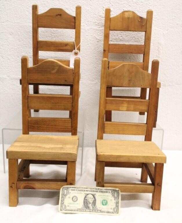 (4) HANDMADE WOOD DOLL CHAIRS