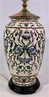 Porcelain vase lamp, flowers and vines, 28" tall,