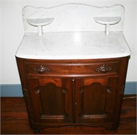 Walnut Marble Top Washstand w/ Candle Rest,