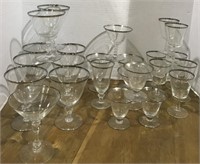 24 VINTAGE CRYSTAL DRINK GLASSES WITH SILVER TRIM
