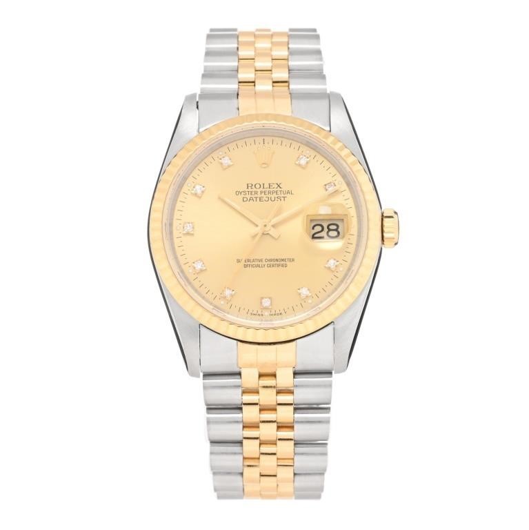 ROLEX 18K Gold Diamond 36mm Oyster Datejust Watch