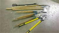 Garden tools, axe and pry bar