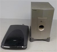 Epson photo scanner and sharp subwoofer.