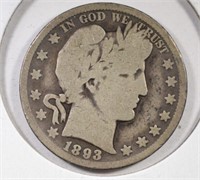 1893-S BARBER HALF DOLLAR VG KEY DATE