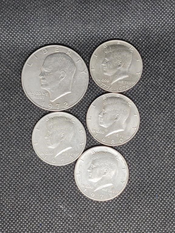 Lot of 4 Kennedy Head Half Dollars & 1 E
