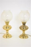 PAIR OF BRASS LAMPS - FROSTED GLOBE- 12.5"