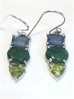 S/Silver Peridot Emerald Earrings