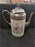 Vtg. Pewter & Porcelain Teapot