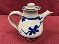 Art pottery teapot in cobalt glaze.