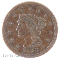 1856 Braider Hair Large Cent (AU+)