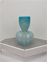 Vtg Hand Painted Fenton Blue Art Cased Glass Vase