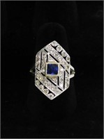14kt white gold tested, diamond and sapphire