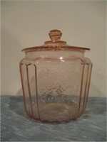 Pink depression glass lidded jar