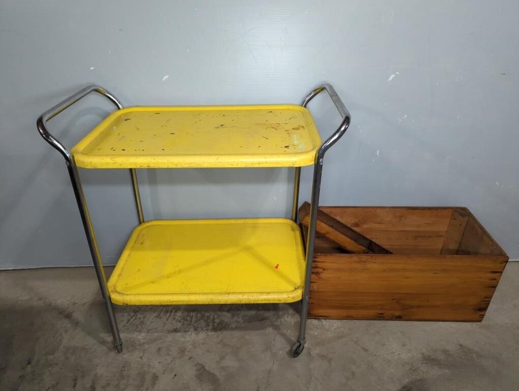 VINTAGE METAL KITCHEN CART & CRATE