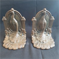 Solid Brass Peacock Bookends