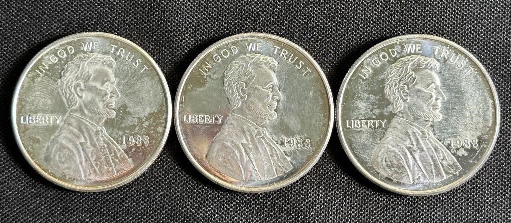 1988 Lincoln Penny One Ounce .999 Fine Silver (3)