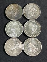 .999 One Troy Ounce Coins (6)