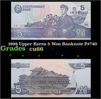 1998 Upper Korea 5 Won Banknote P#?40 Grades Gem+