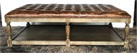 Spectra Home Tufted Leather Ottoman