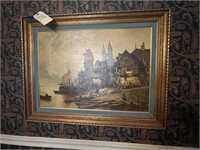 Painting Framed Ship Scene 34" x 26"