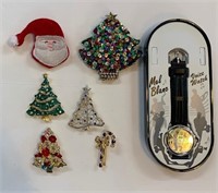 6 Vintage Christmas Brooches Plus A Watch