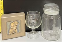 Willow Tree Memory Box & Glass Dog Cup & Jar