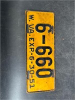 1951 WEST VIRGINIA LICENSE PLATE #6660