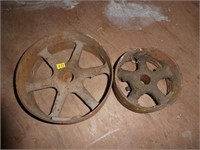 2 Old Machinery Steel Pulleys