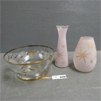 Atomic Starburst Pink Vases & Glass Bowl