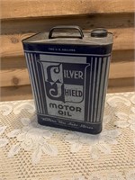 SILVER SHIELD MOTOR OIL CAN WESTERN TIRE AUTO