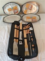 Grill utensil set, 4 serv-a-sizzle platters