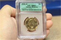 ICG Graded 2008-D James Monroe $1.00 Coin